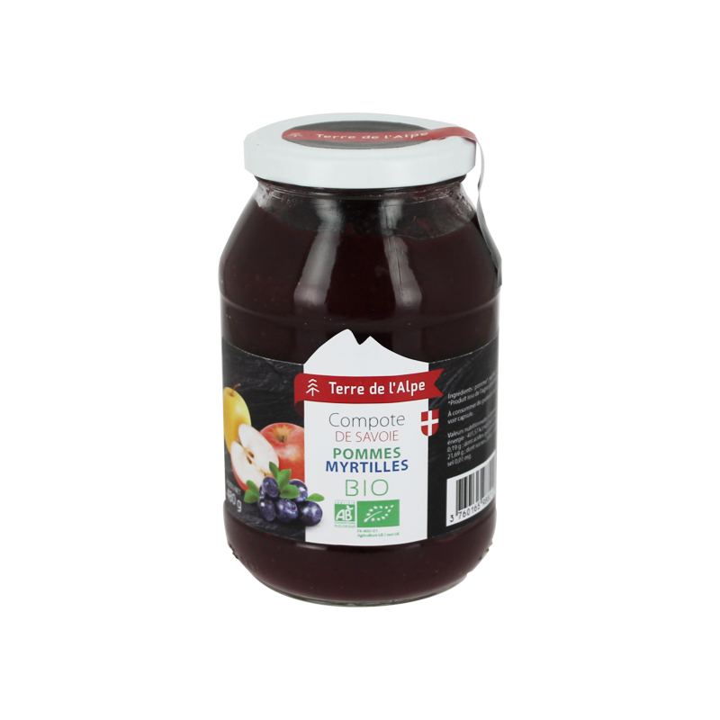 Compote de Savoie Pomme Myrtille Bio Le pot de 480g TERRE DE L'ALPE